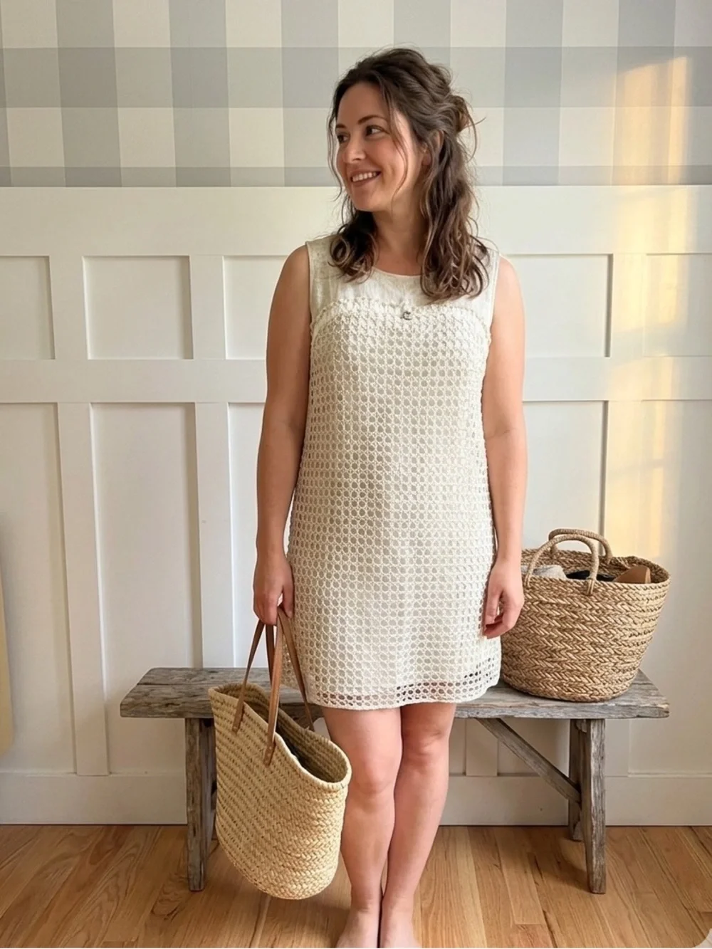 Elisa Cavaletti Cream Crochet Sleeveless Mini Dress XL - Picture 1 of 10